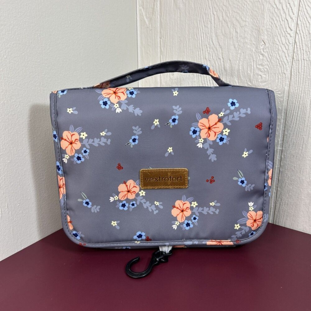 Vextrofort Hanging Organizer Floral Multi-pocket Folding Toiletry Travel Bag